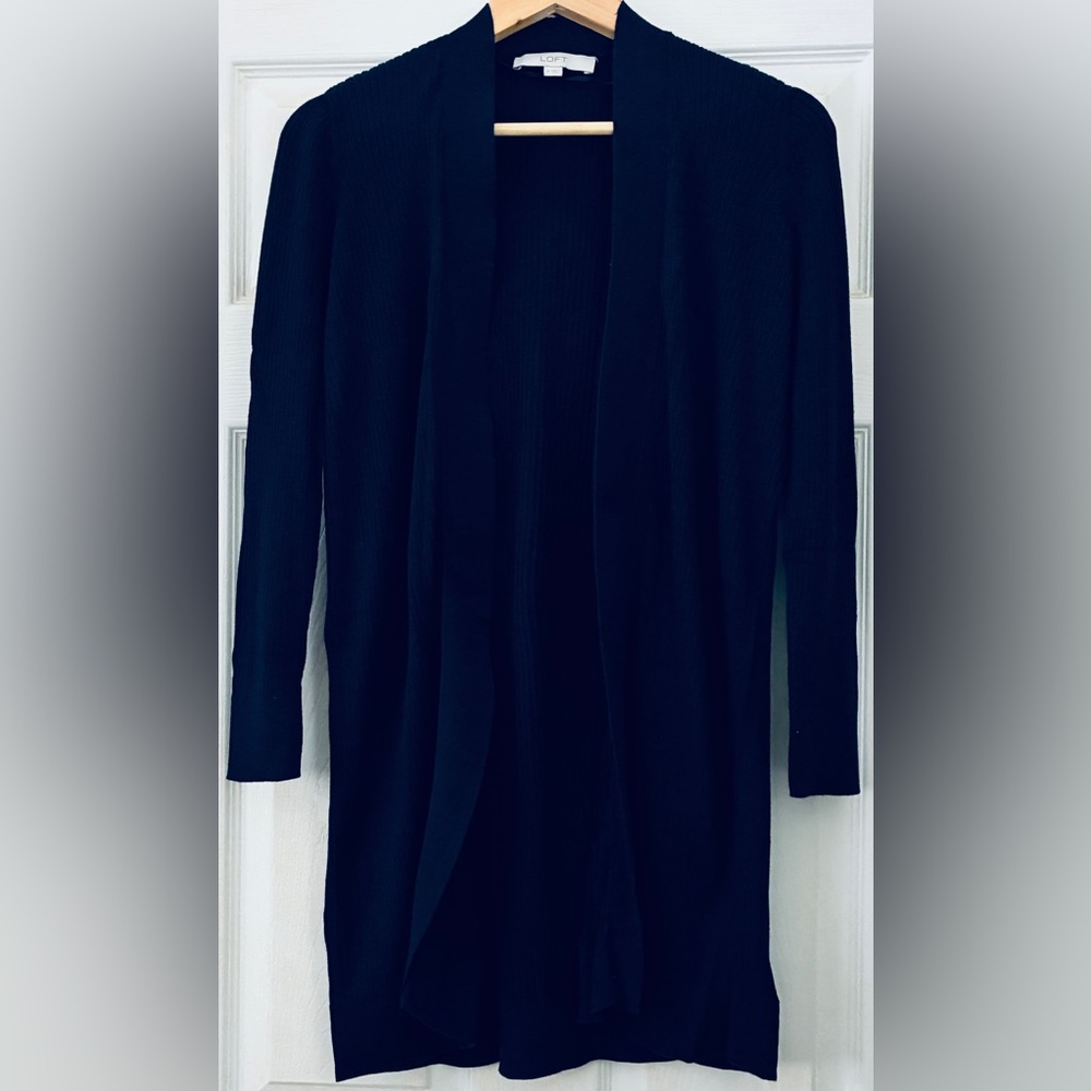 Loft Women’s Navy Blue Long Open Front Cardigan